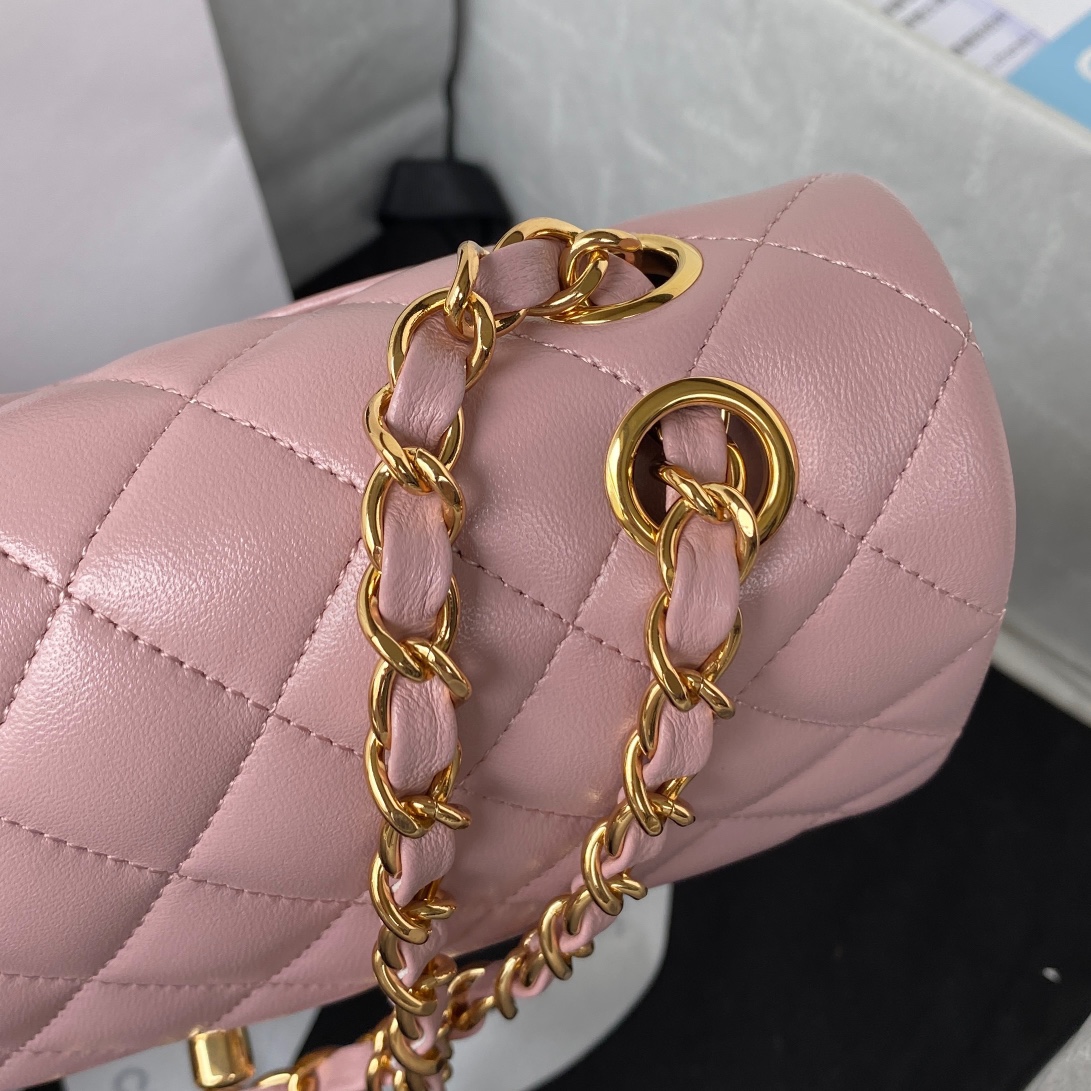 Classic Flap Lambskin Bag A01113 Purple Pink/Gold